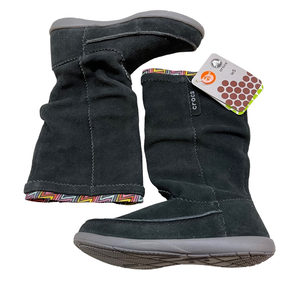 Crocs Women's Adela Suede Boots Black/Charcoal, Size US 5